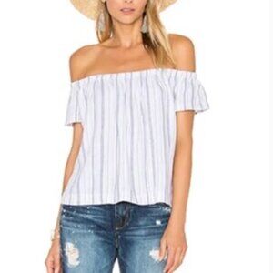 Bella Dahl off shoulder striped linen navy blue white lightweight blouse - :L